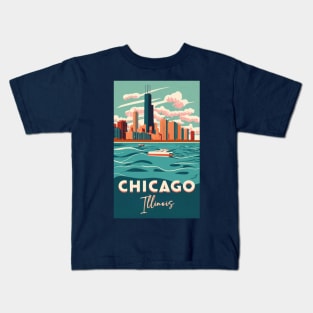 A Vintage Travel Art of Chicago - Illinois - US Kids T-Shirt